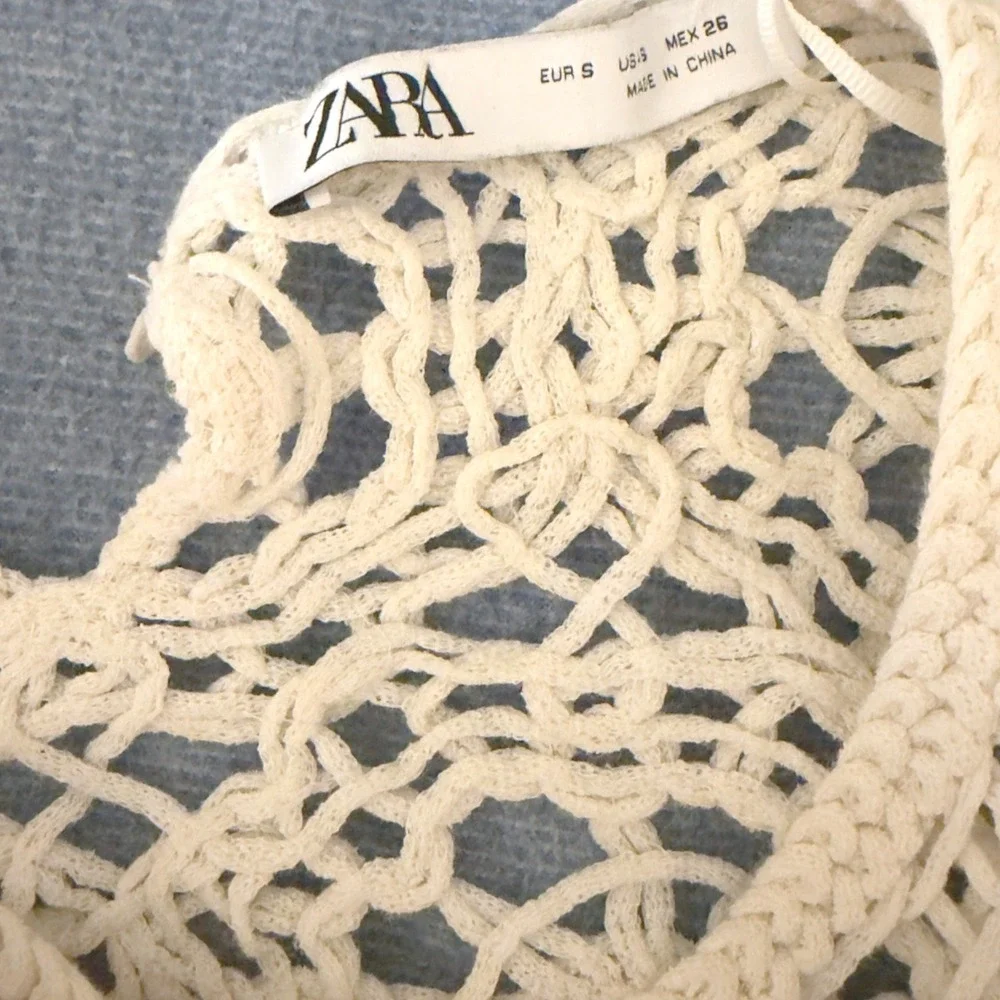 Boho Cream Crochet Fringe Sweater Top Long Sleeve Open Knit Elevated S Coastal